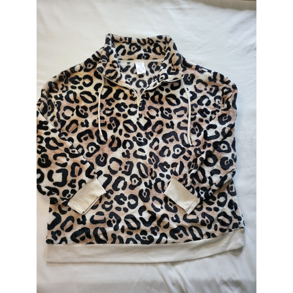 Secret Treasures Leopard Print Fleece Pajama Set Womens 2X 18W-20W Quarter Zip